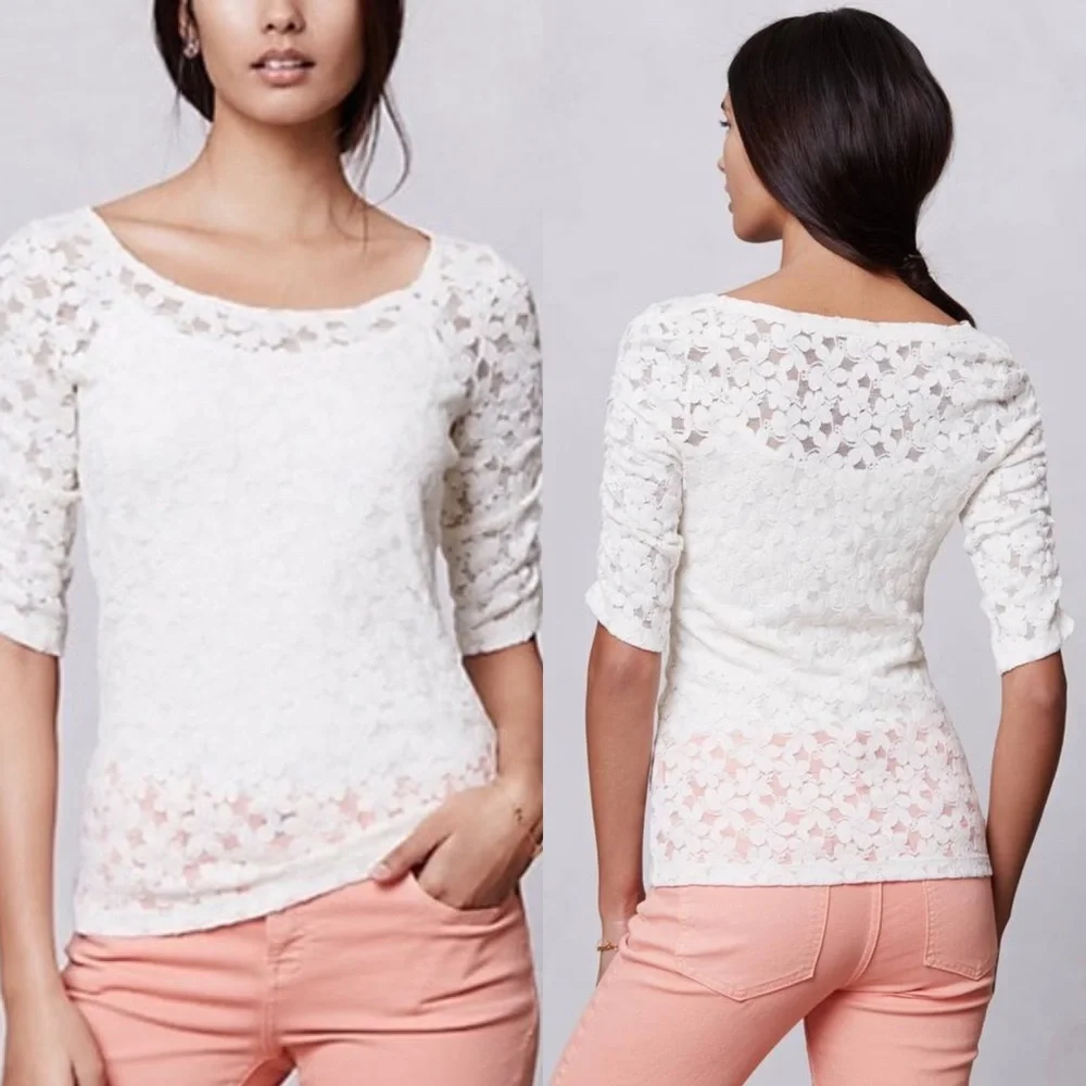 Anthropologie Eloise Brushed Lace Pullover - Picture 2 of 6